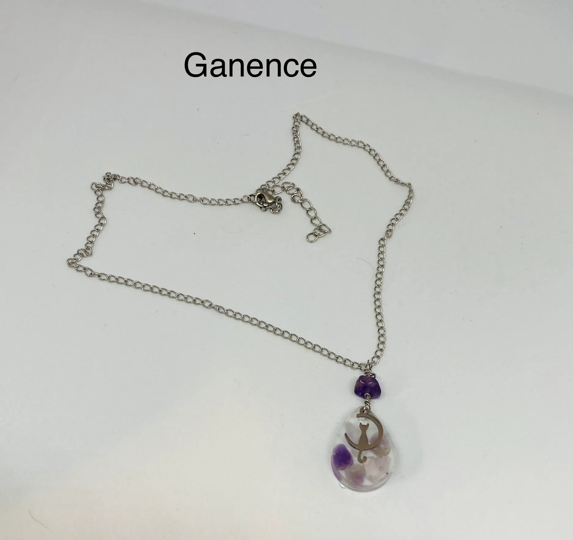 Collier en acier inoxydable et pierres naturelles d’améthyste, améthyste