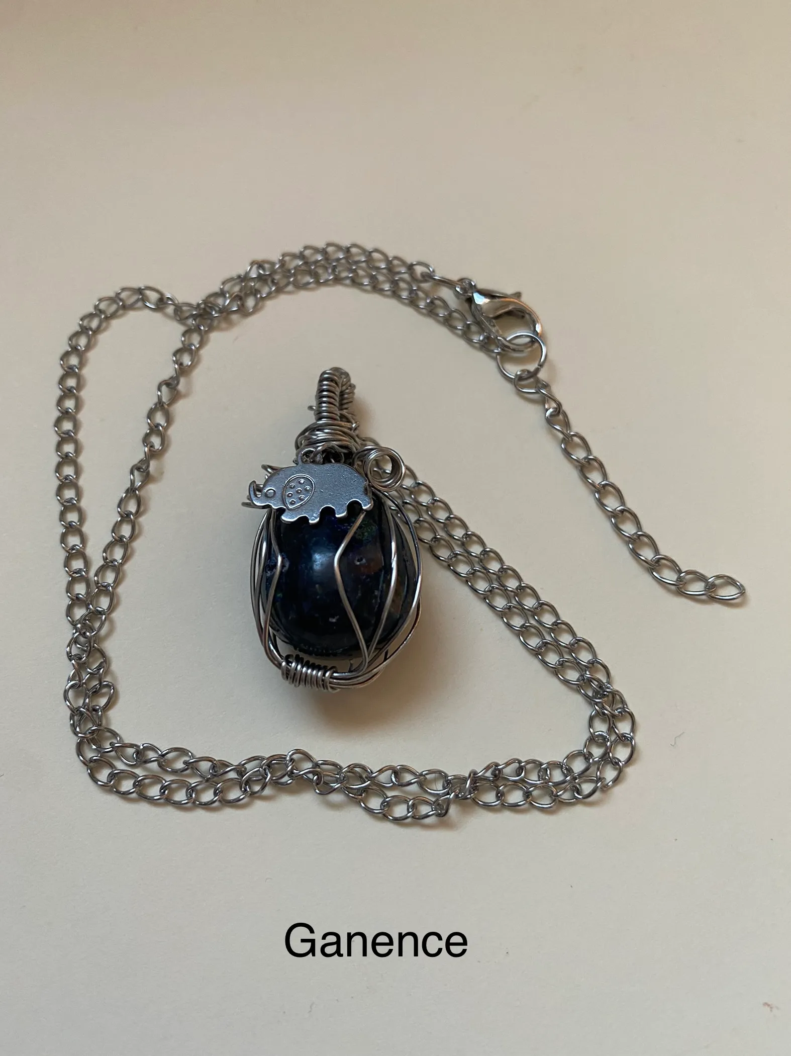Collier en acier inoxydable et pierre naturelle de lapis lazuli, lapis-lazuli