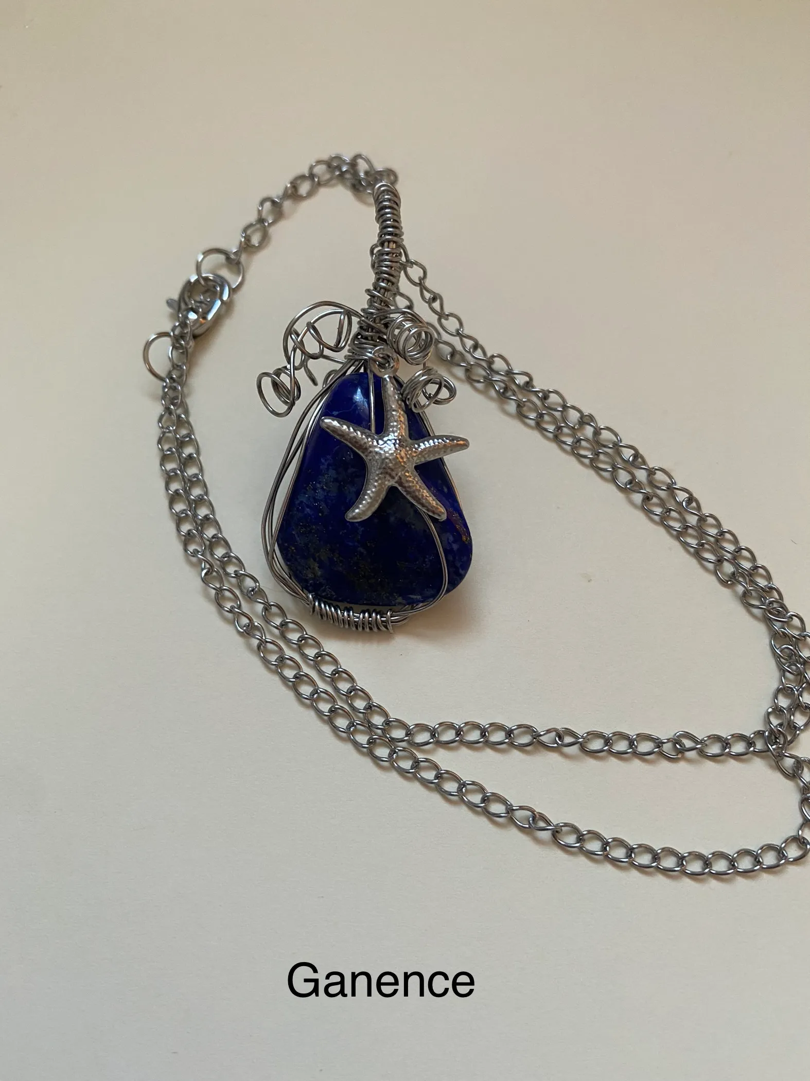 Collier en acier inoxydable et pierre naturelle de lapis lazuli, lapis-lazuli