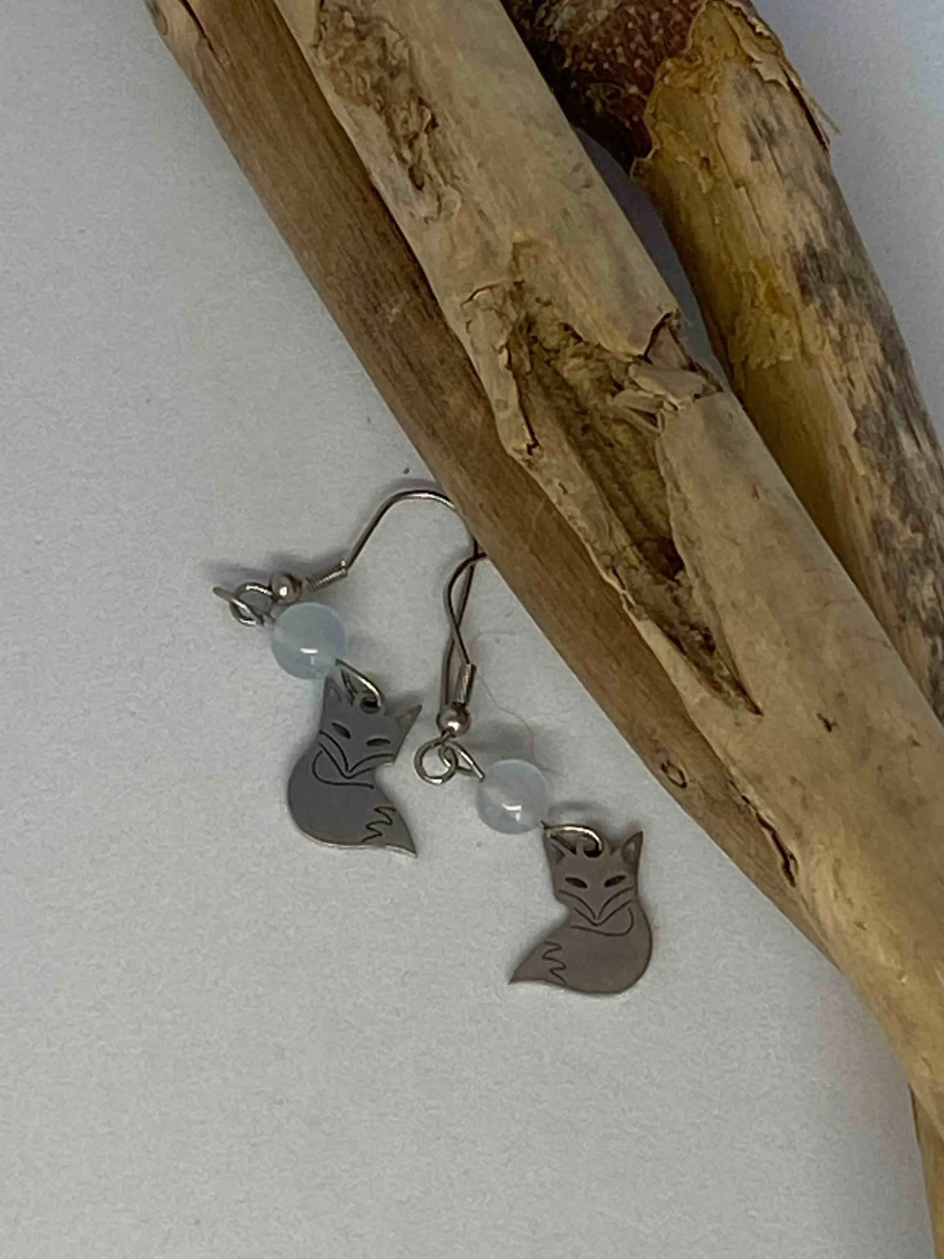 Boucles d’oreilles en acier inoxydable pierre naturelle de morganite et renard, morganite