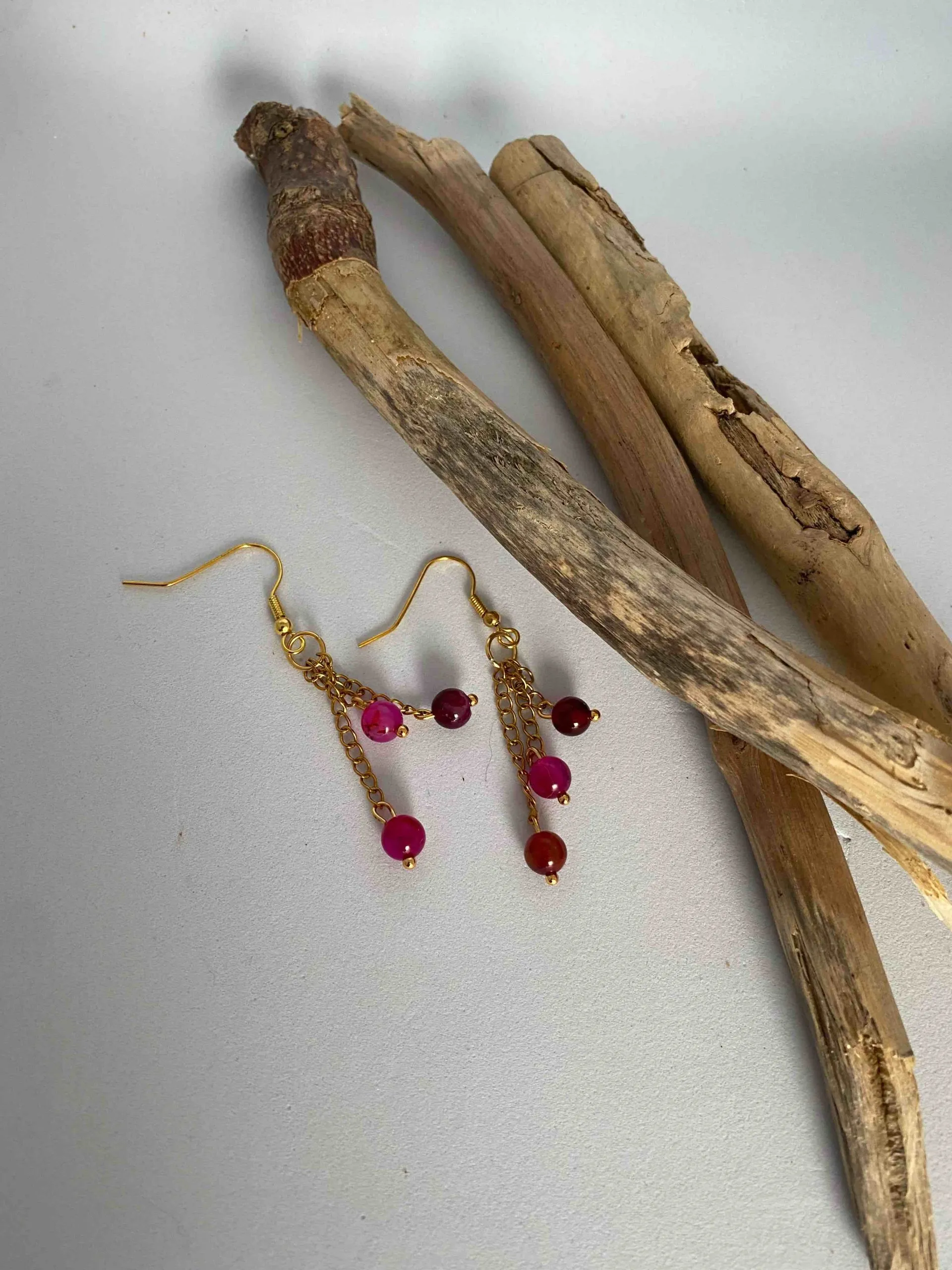 Boucles d’oreilles en acier inoxydable et pierres naturelles veines de dragon, veines de dragon