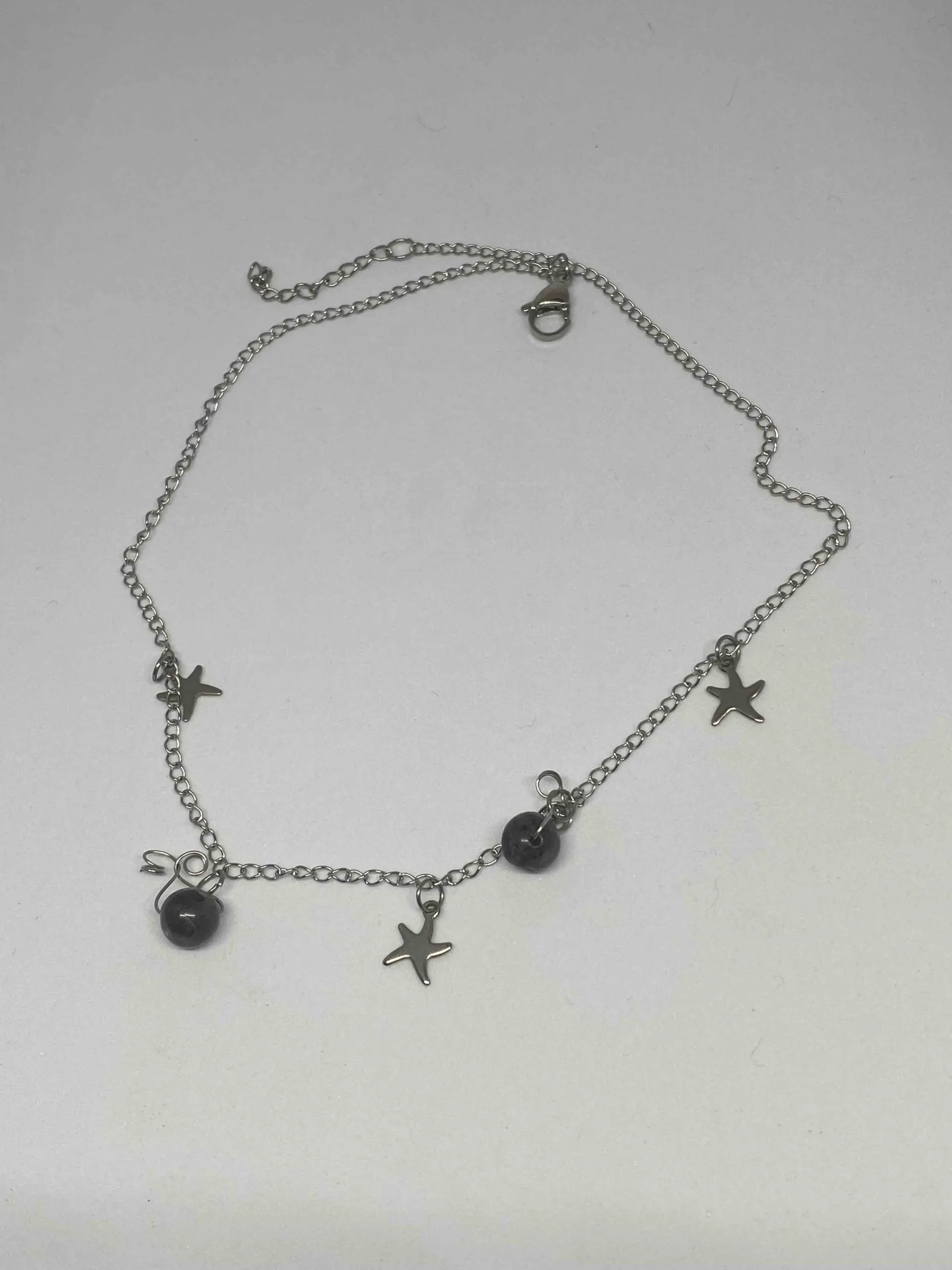 Collier en acier inoxydable, étoiles et labradorite, labradorite