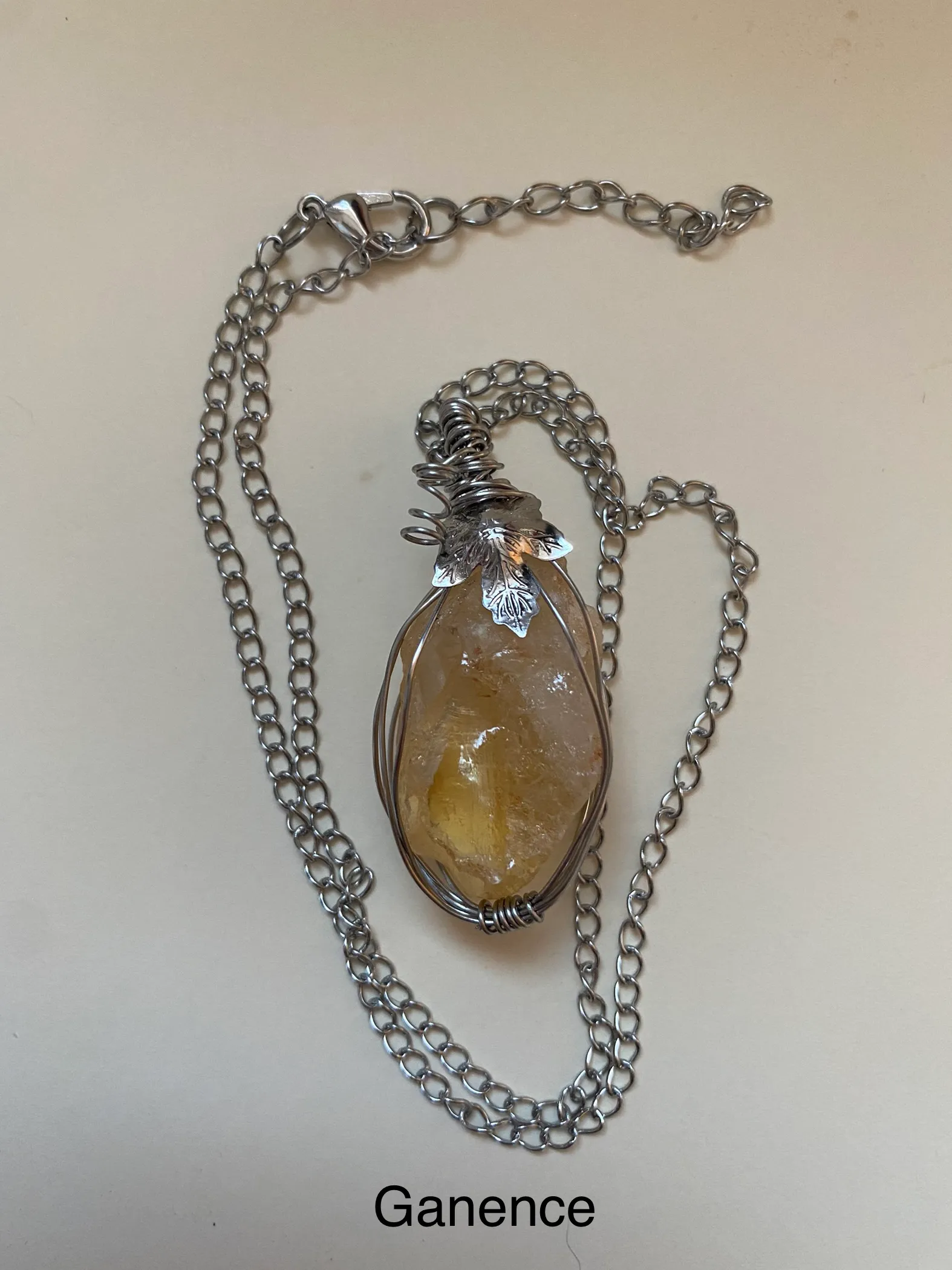 Collier en acier inoxydable et pierre naturelle de citrine, citrine