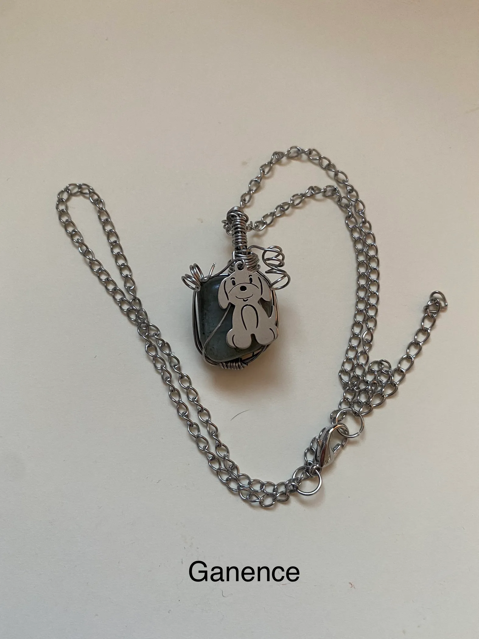 Collier en acier inoxydable et pierre naturelle de labradorite, labradorite