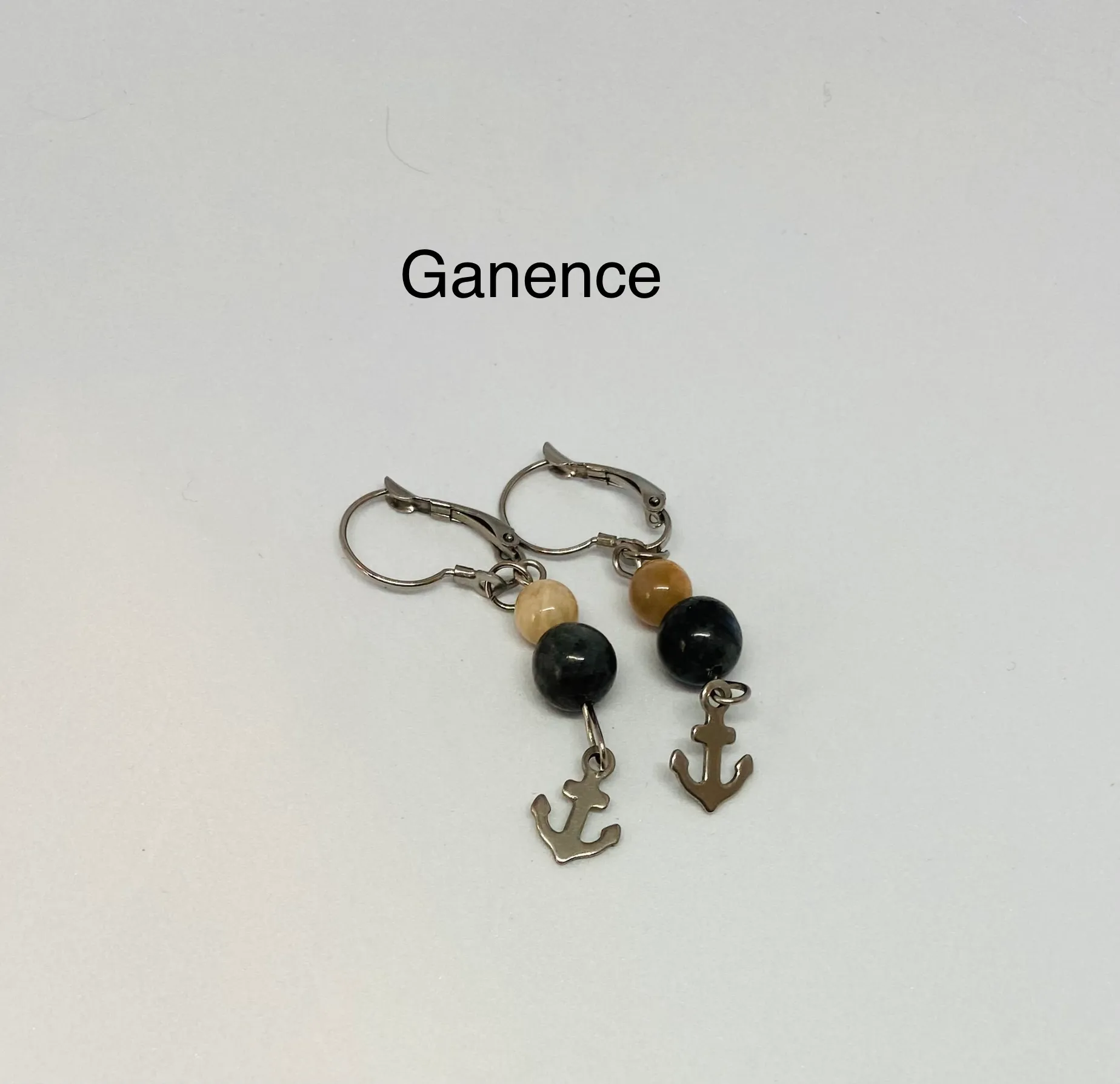 Boucles d’oreilles en acier inoxydable et pierres naturelles de labradorite et pierre de soleil, labradorite