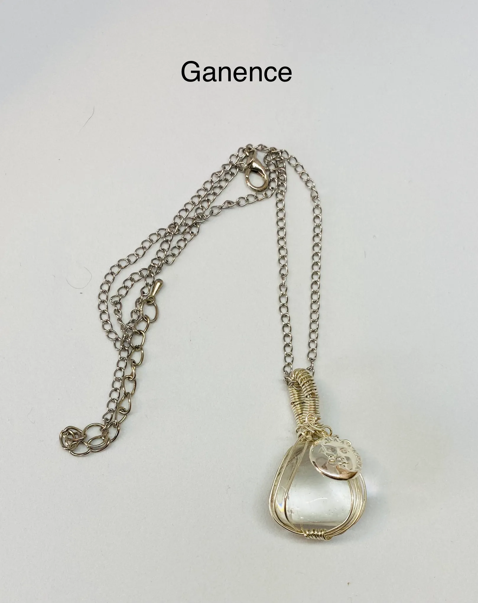 Collier en acier inoxydable, breloque lune soleil, pierre naturelle crystal de roche, acier inoxydable