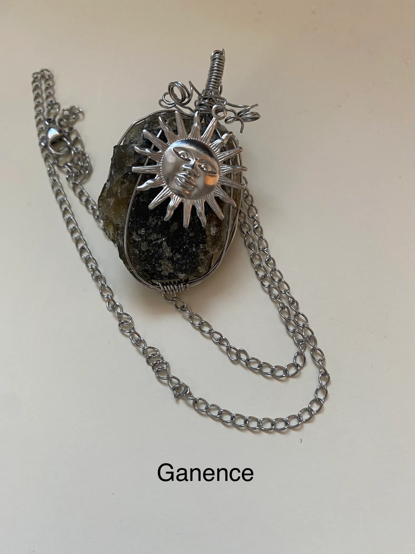 Collier en acier inoxydable et pierre naturelle brute de labradorite, labradorite