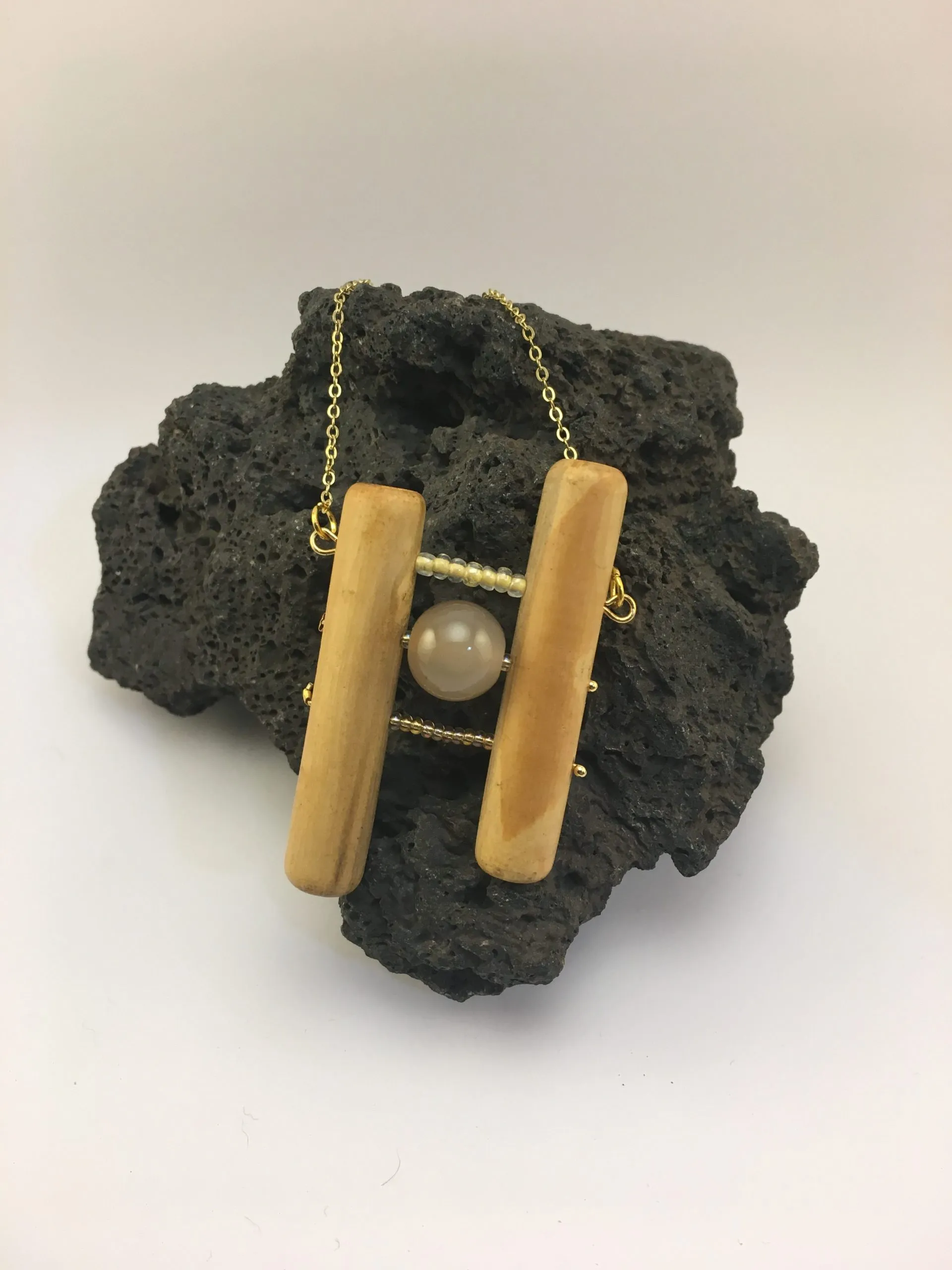 Collier « Vintage Agate Rose et Perle en Bois », agate — vue 2