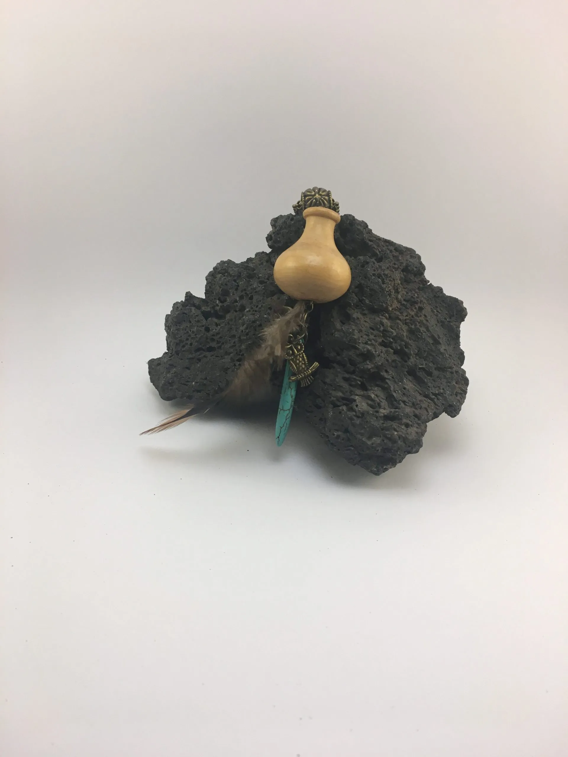 Collier « Boho Vintage,Plume, Hibou et Howlite », turquoise — vue 2