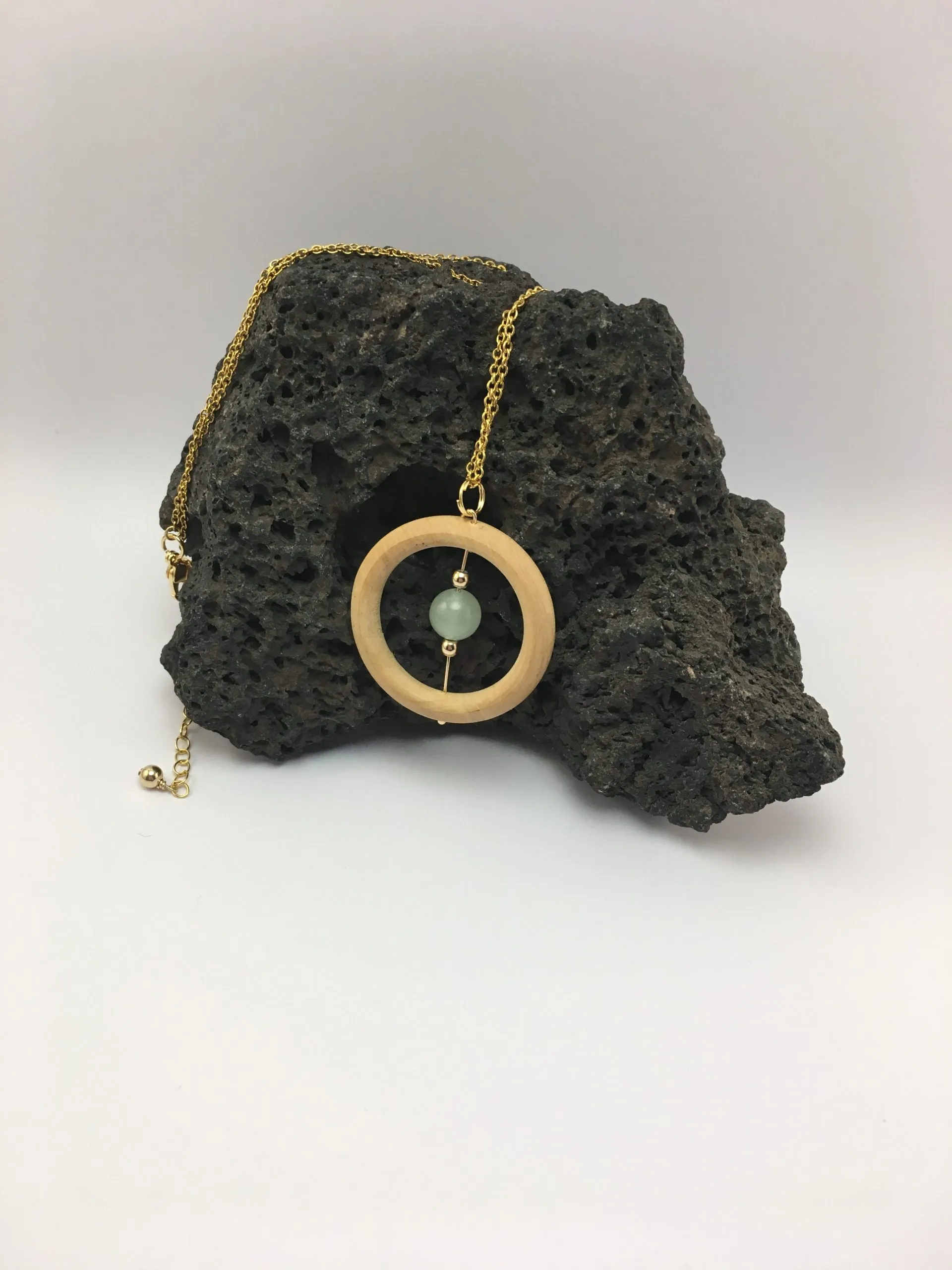 Collier plaqué or, anneau vintage et Aventurine verte, aventurine