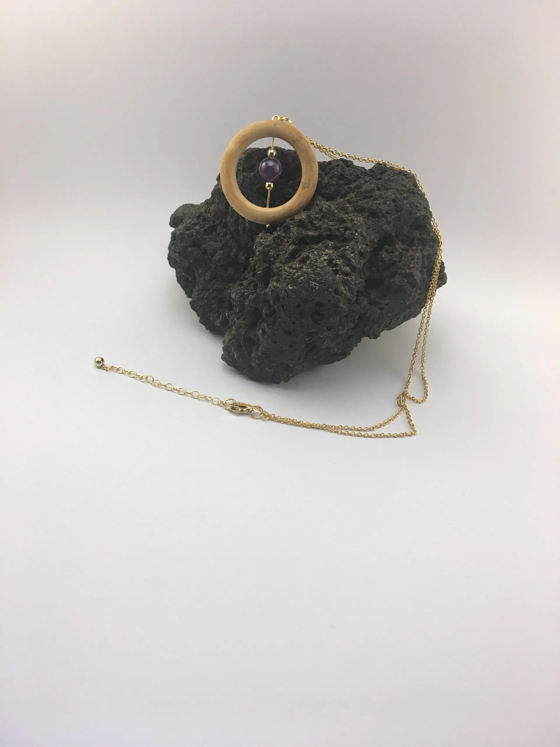 Collier plaqué or, anneau vintage et « Améthyste », améthyste