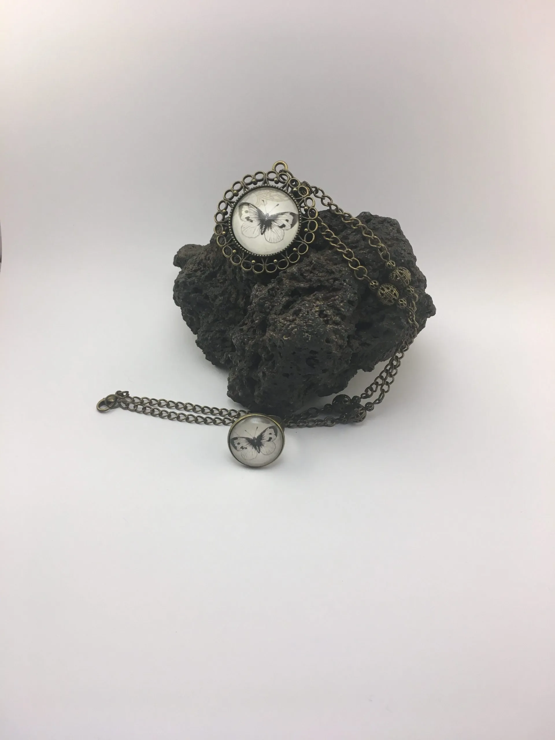 Bague laiton « Cabochon Envole-toi Papillon », liège