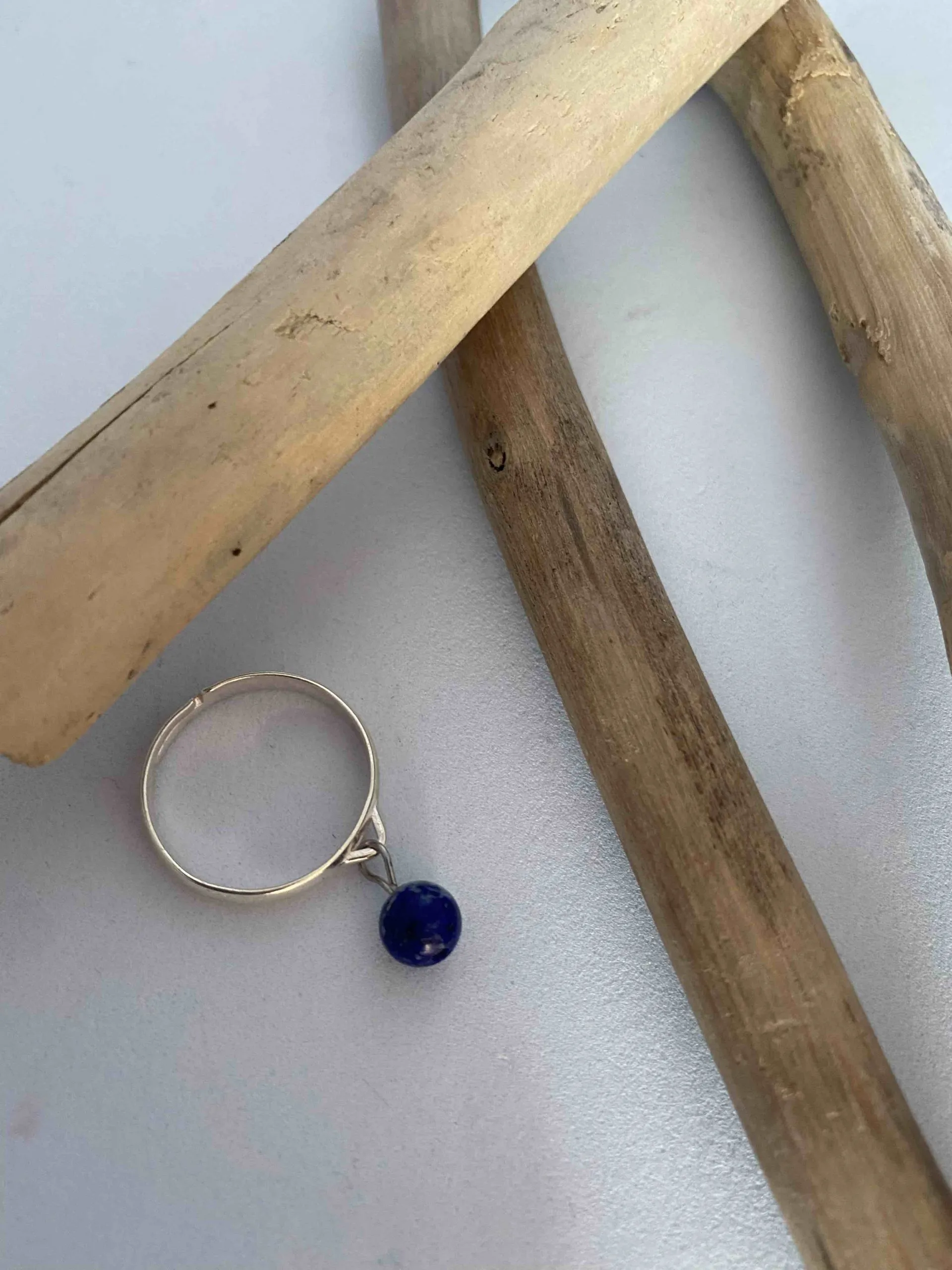 Bague réglable en plaqué argent et pierre naturelle lapis lazuli, lapis-lazuli