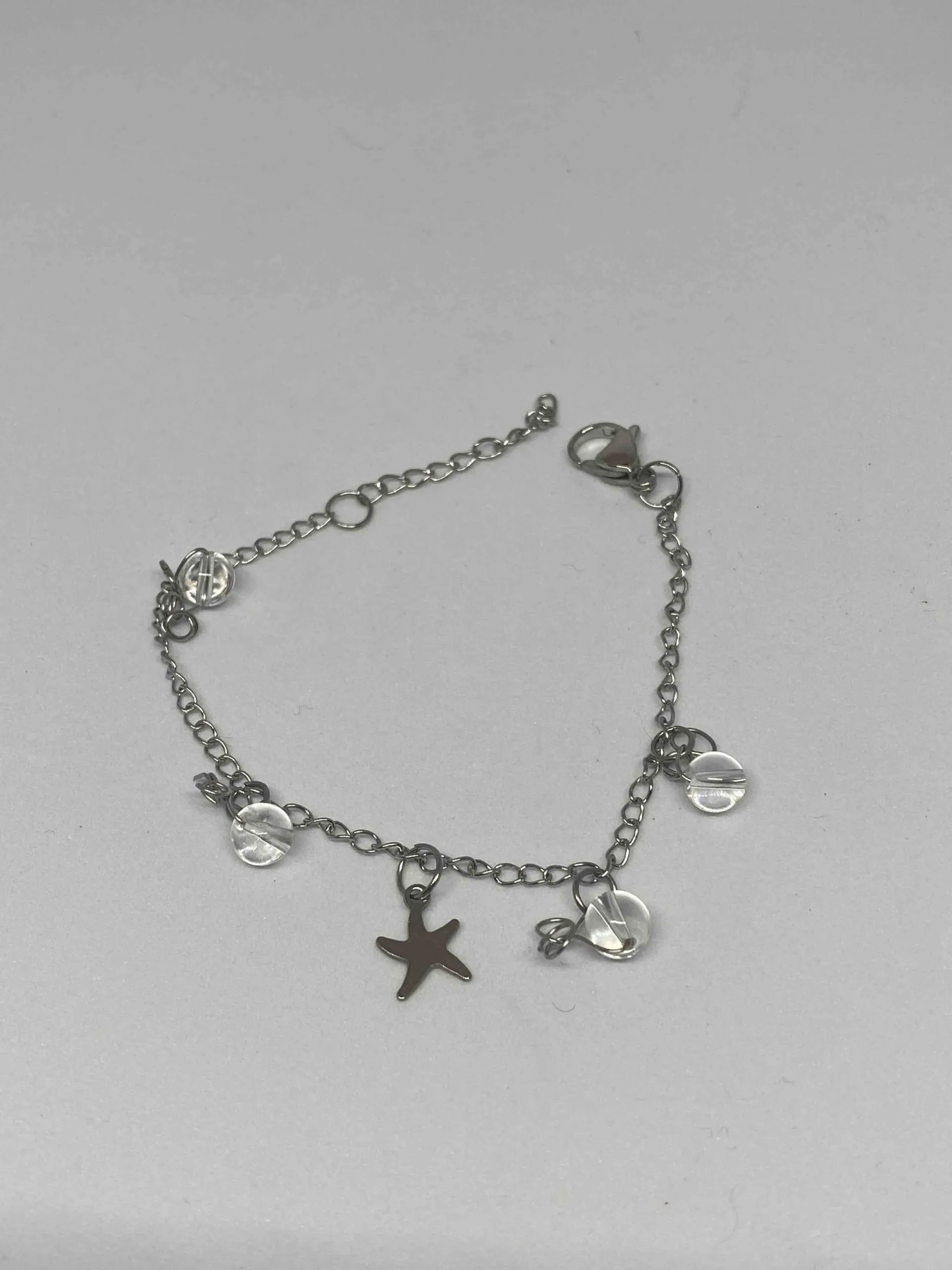 Bracelet en acier inoxydable, breloque étoile et cristal de roche, cristal de roche